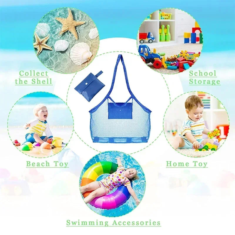 Large Beach Toy Mesh Bag Children Sand Away Protable Mesh Bag Kids Toys Storage Bag for Toys Clothes Towels Sundries Storage Bag