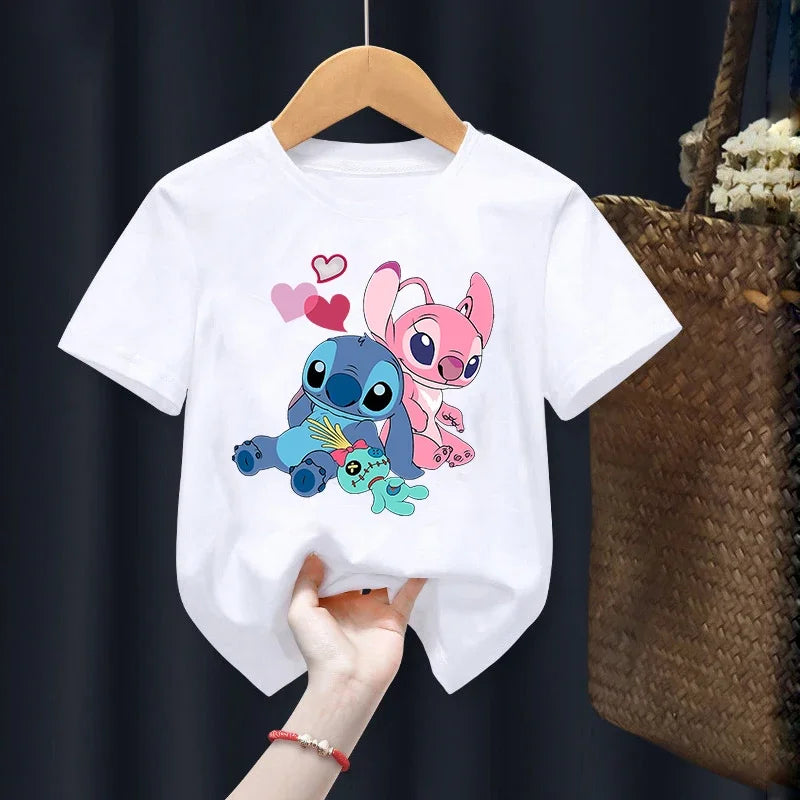 Disney Lilo Stitch Children T-Shirt Kawaii T Shirt Anime Cartoons Children Casual Clothes Tee Shirt Kid Girl Boy Fashion Y2K Top