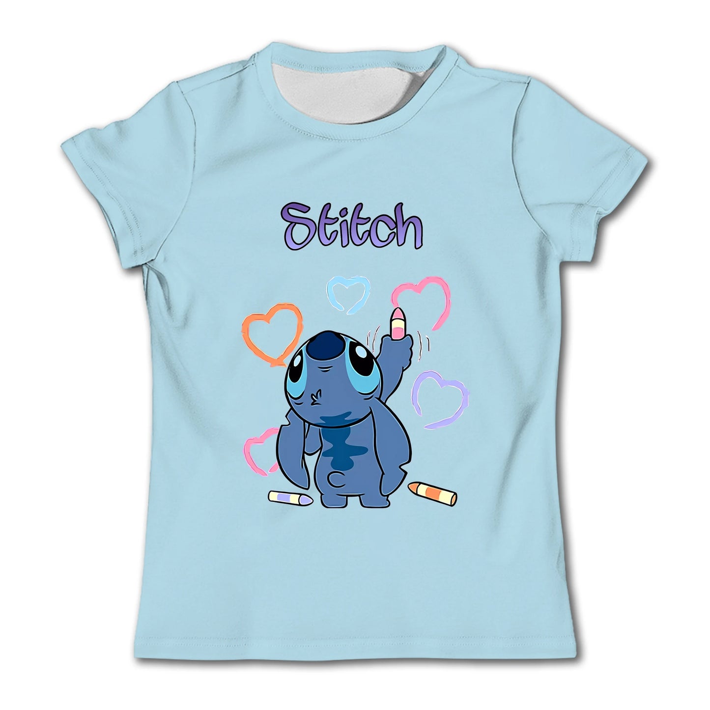 Girls Kawaii Stitch T-shirt Child Girl Clothing Toddler Tees Children Clothes 2024 Summer Short Sleeve Kids Boy Cartoon Tee Tops