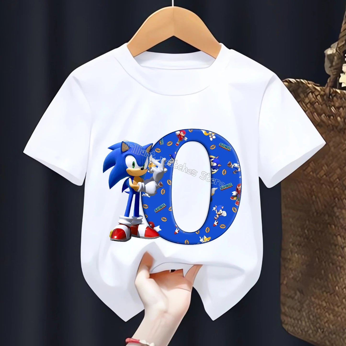 Sonic T-shirt for Children Letters A-Z Tee Top Cartoon Boys Clothes Fashion White Short Sleeve Kids Anime Loose Clothing Gift