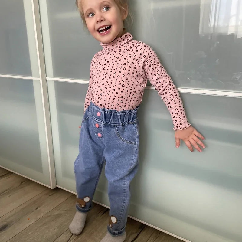 Kids Baby Girls Casual Clothes Jeans Pink Bow Trousers Toddler Infant Denim Clothing Pants Children Bottoms 1 2 3 4 5 6  Years