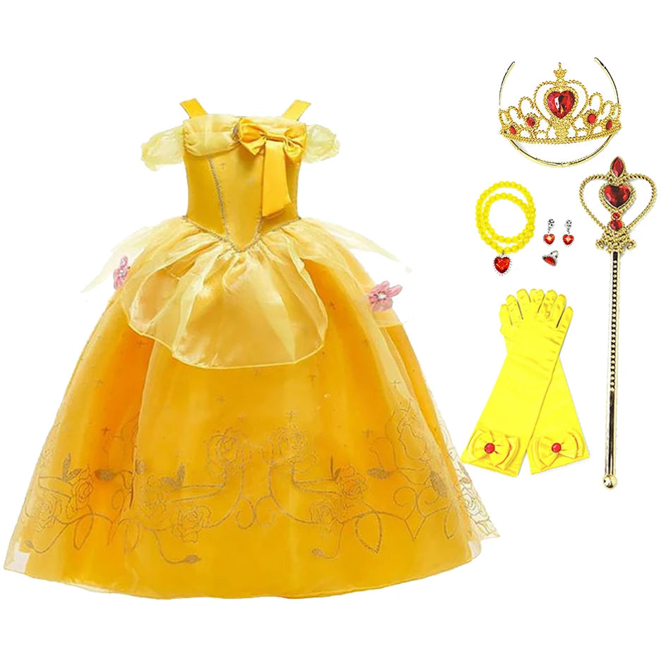 Kids Princess Dresses Girls Belle Party Costume Children Christmas Birthday Flower Clothes Beauty and the Beast Fancy Disguise