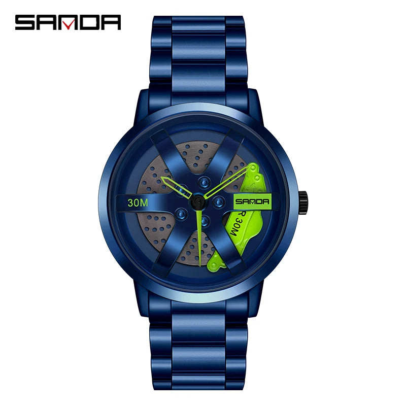 SANDA Fashion Rim Watch Hub Custom Design Sports Car Rim Sports Watch Waterproof Creative 2021 Male Watch Mens Wheel Wristwatch