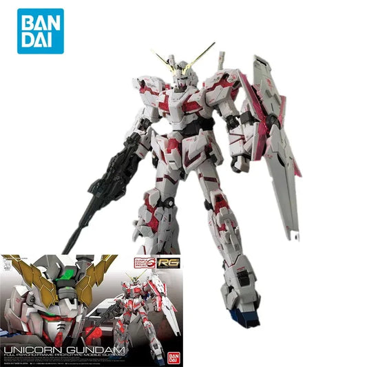 Bandai Original GUNDAM Anime Model RG 1/144 UNICORN GUNDAM Action Figure Assembly Model Toys for Kids Gift Collectible Ornaments