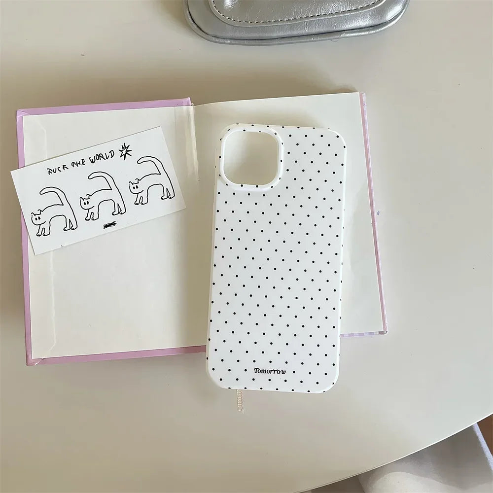 INS Polka Dot Small Fresh Mobile Phone Case for iPhone 15 14 13 12 Pro Max 11 Ultra Slim Shockproof Cover for iPhone 16 Pro Max