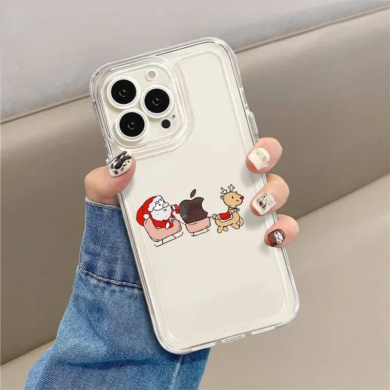 Funny Cartoon New Year Christmas Santa Phone Case for iPhone 16 15 14 13 12 11 Pro Max Mini X XS SE 7 Plus Shockproof Soft Shell