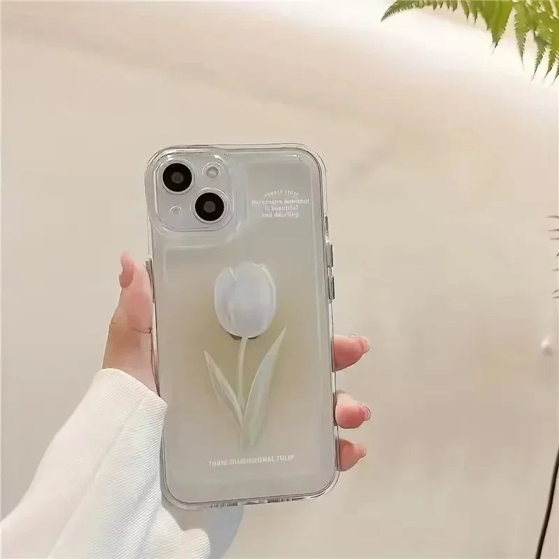 Tulip Phone Case For iPhone 13 11 12 14 15 16 Pro Max XR X XS Max 7 8 15 Plus Shockproof Transparent Cover Silicone Soft Fundas