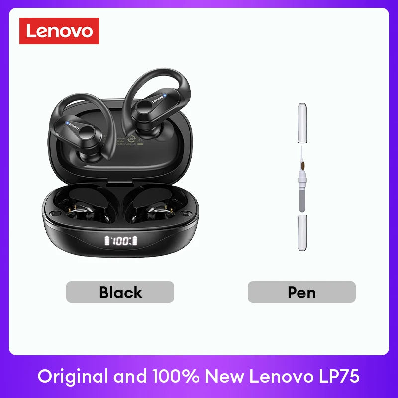 Lenovo LP75 TWS Bluetooth V5.3 headphones are wireless earphones that come with an LED digital display. They provide noise reduction and are waterproof, making them ideal for different activities. These headphones are brand new and perfect for listening t