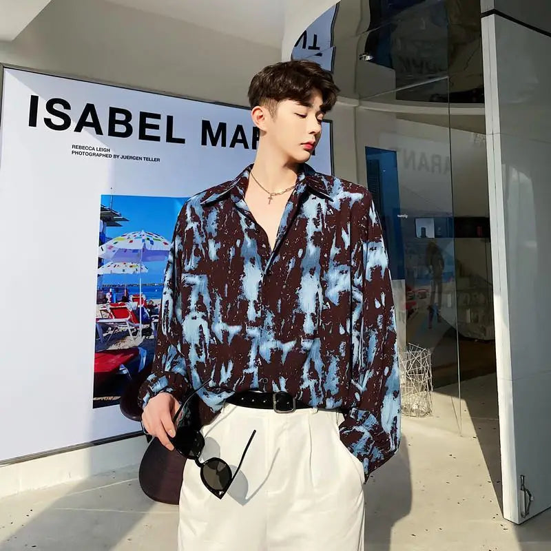 Fashionable Casual Streetwear Shirts Loose Button Printing Turn-down Collar Temperament Simplicity Handsome Men's Clothing 2023