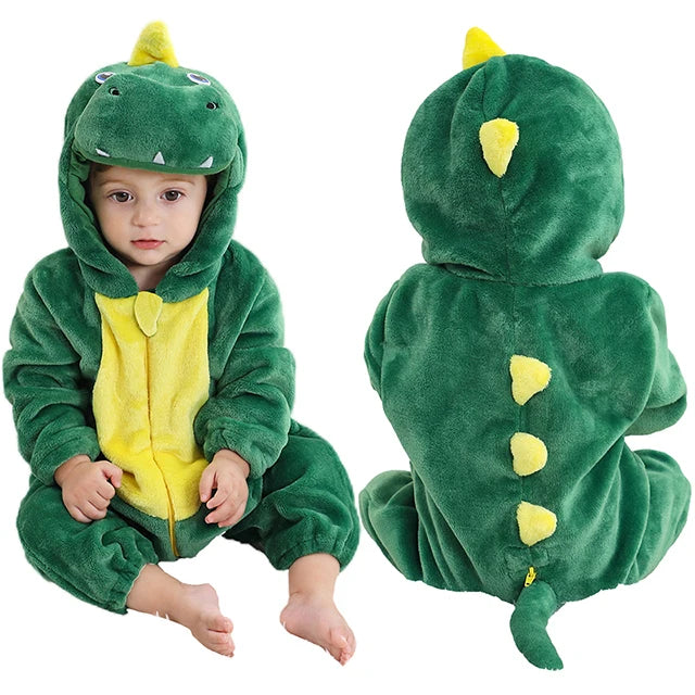 MICHLEY Halloween Baby Rompers Winter Clothes Flannel Hooded Bodysuits Pajamas Animals Overall Jumpsuit For Girls Boys Kids