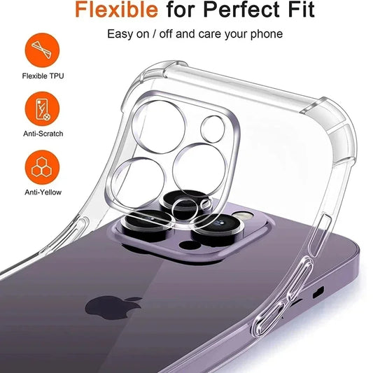 Shockproof Silicone Clear Phone Case For iPhone 13 11 12 14 Pro Max Mini Lens Protection Back Case For iPhone 15 16 PRO XS X XR