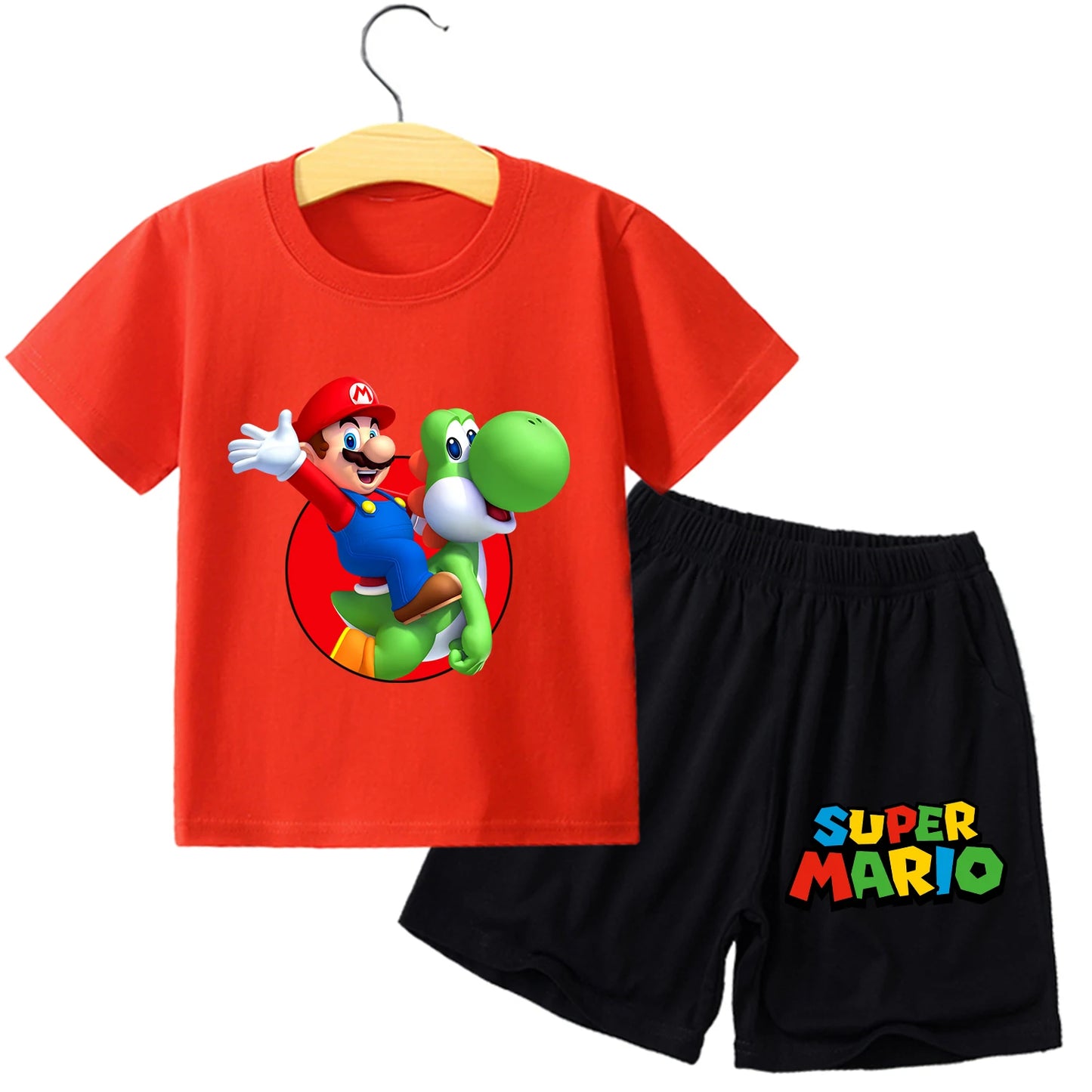 Super Mario Bros New T-shirt Suit Children Summer Cotton Tops+shorts Pants Set Cute Cartoon Pajamas Home Wear Clothes Kids Gift