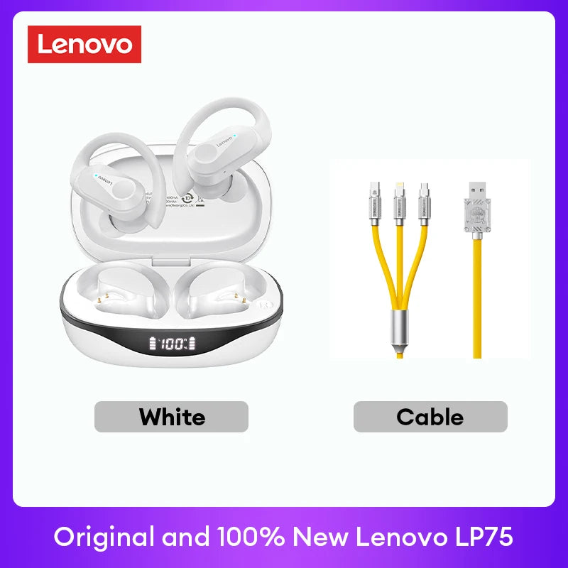 Lenovo LP75 TWS Bluetooth V5.3 headphones are wireless earphones that come with an LED digital display. They provide noise reduction and are waterproof, making them ideal for different activities. These headphones are brand new and perfect for listening t