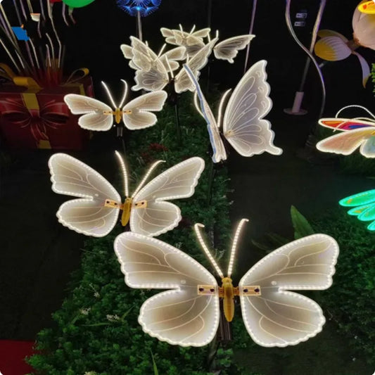 Outdoor Open and Closed LED Luminous Butterfly  Christmas Tree hanging ornaments Landscape Lights for  Yard Lawn Patio Garden