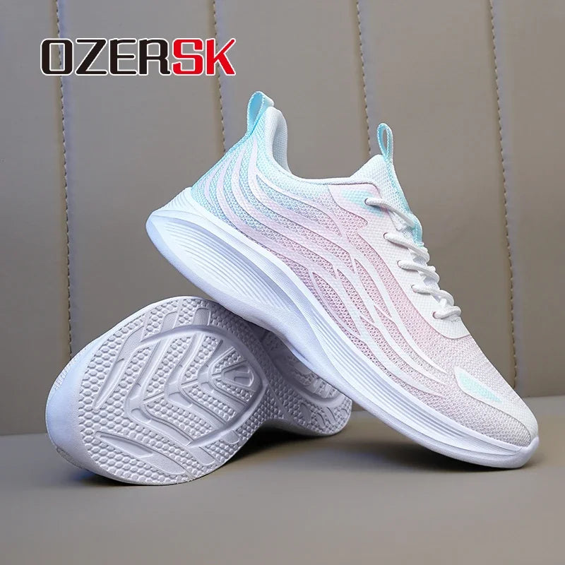 OZERSK Fashion Women Shoes Summer Mesh Breathable Lightweight Comfortable EVA Sole Lace Up Non-Slip Casual Shoes Size 35-41