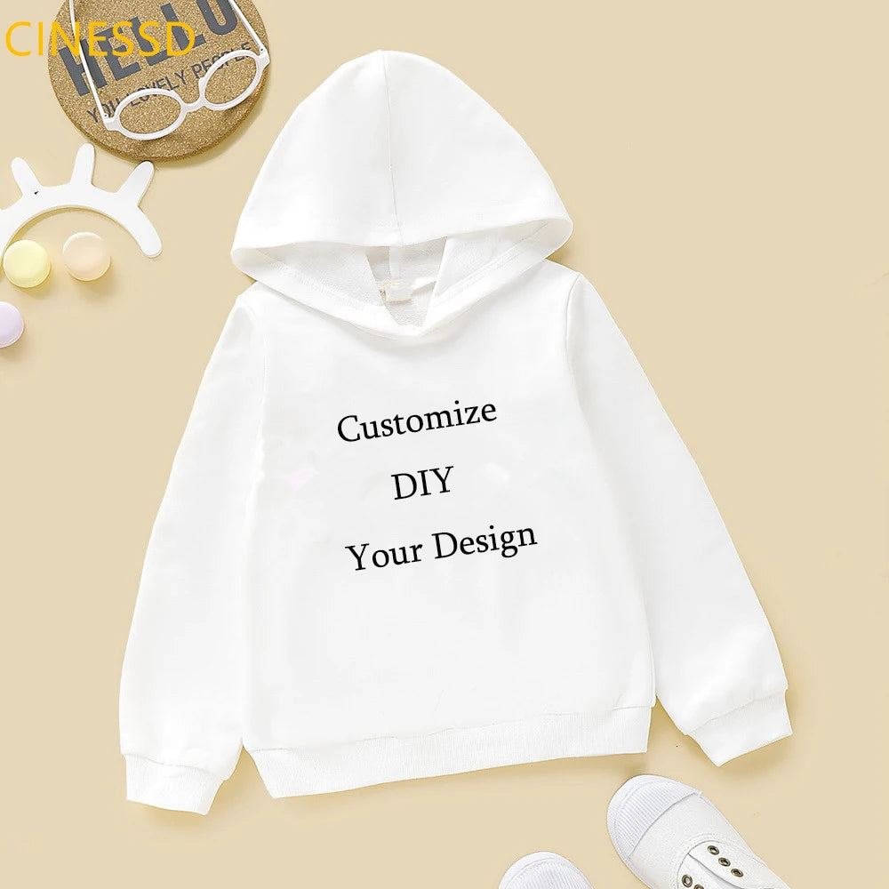 Customize Diy Your Own Design Kids Hoodies White Pink Yellow Cap Sweatshirts Winter Baby Children's Clothes Teen Top Tracksuit