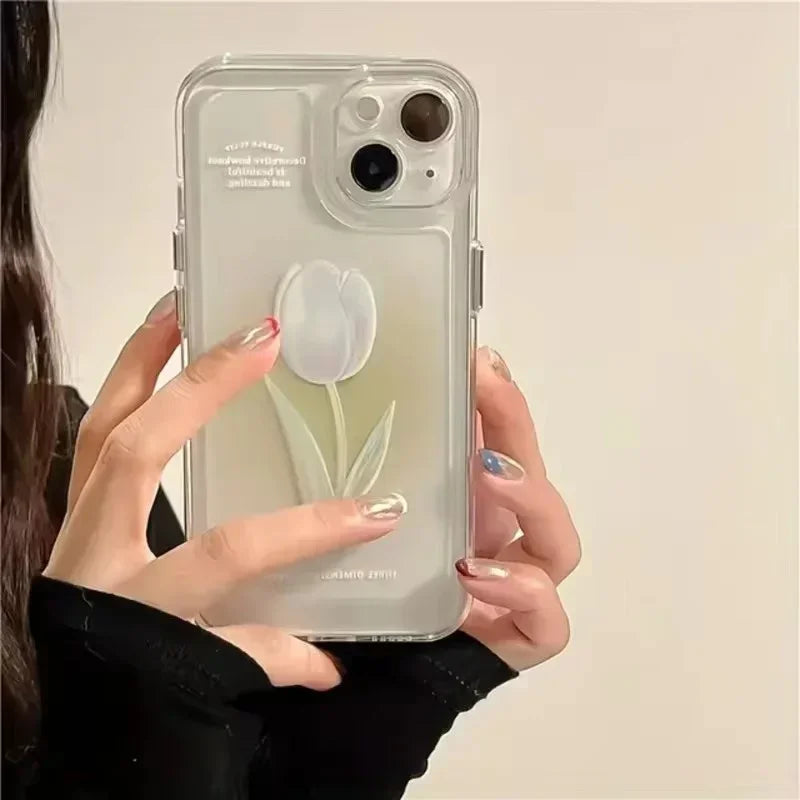 Tulip Phone Case For iPhone 13 11 12 14 15 16 Pro Max XR X XS Max 7 8 15 Plus Shockproof Transparent Cover Silicone Soft Fundas