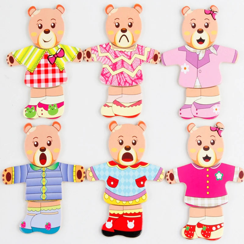 Montessori Little Bear Change Clothes Kids Early Education Wooden Jigsaw Puzzle Dressing Game Baby Puzzle Toys For Children Gift