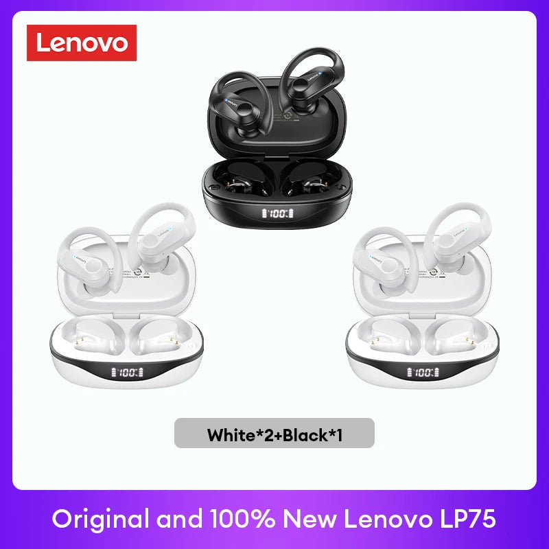 Lenovo LP75 TWS Bluetooth V5.3 headphones are wireless earphones that come with an LED digital display. They provide noise reduction and are waterproof, making them ideal for different activities. These headphones are brand new and perfect for listening t