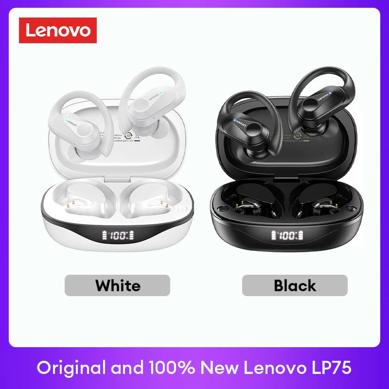 Lenovo LP75 TWS Bluetooth V5.3 headphones are wireless earphones that come with an LED digital display. They provide noise reduction and are waterproof, making them ideal for different activities. These headphones are brand new and perfect for listening t