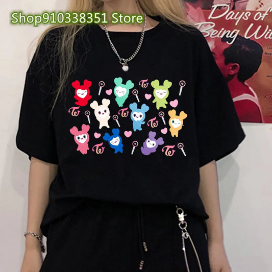 Kpop Twice Lovelys Korean Style Tee Shirts Harajuku Aesthetic Tshirt for Women Music Tops Female Streetwear Cartoon Clothes