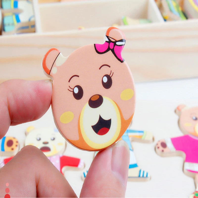 Montessori Little Bear Change Clothes Kids Early Education Wooden Jigsaw Puzzle Dressing Game Baby Puzzle Toys For Children Gift