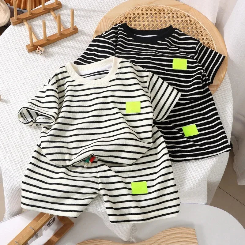 Summer Baby Boy Girls Clothes Set Children Stripe Tshirts and Shorts 2 Pieces Suit Kid Top Bottom Outfits Casual Tracksuits