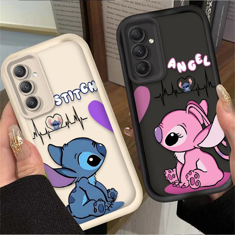 Lovely Disney Stitch Phone Case For Samsung Galaxy S24 S23 S22 S21 Ultra Plus FE A54 A34 A14 A73 A53 A33 Liquid Silicone Cover