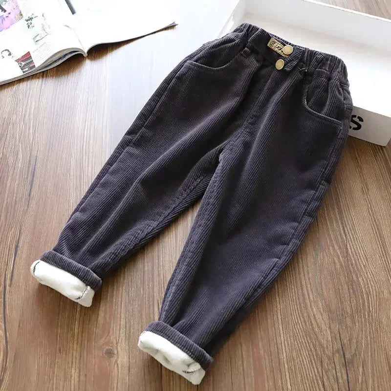 Kids Warm Pants Boy Girls Autumn Winter Corduroy Thick Outer Wear Sports Trousers 3-10Y Children Clothes Casual High Waist Pants