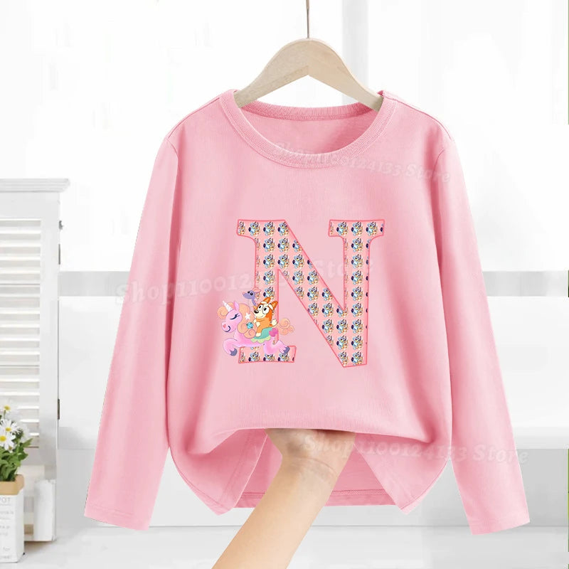 Bluey Baby Kids Long Sleeved Sweatshirt Thin Clothes Letter A-Z Bingo Chill Cartoon Anime Print O-Neck Shirt Casual Top Girl New