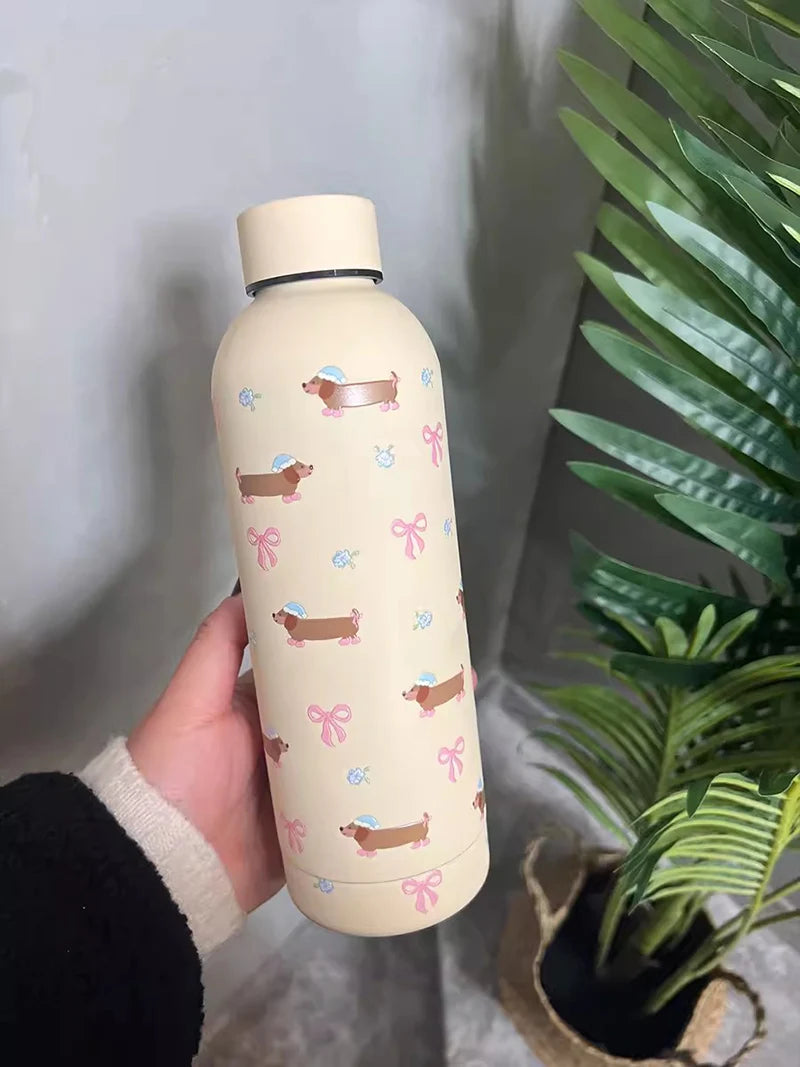 Kawaii Puppy Coffee Tumbler Stainless Steel Thermos Bottle Cup Cute Korean Travel Insulated Flask Thermal Water Bottle 500ml