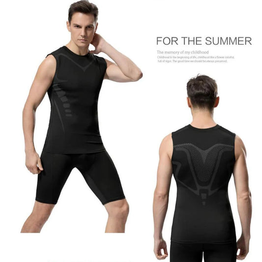 Sports Vest Men's Running Short-sleeved Quick-drying Sleeveless Ice Silk T-shirt Basketball Training Fitness Clothes Summer Thin