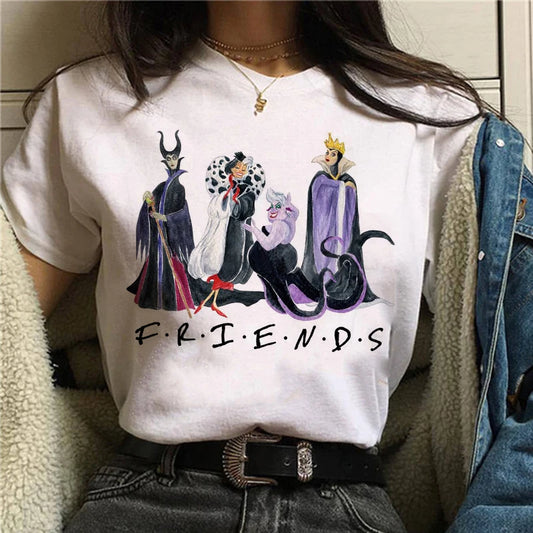 Cute Cartoon Disney Villains Queen Print Womens T-Shirt Street Short Sleeve Fashion Casual Clothes Summer Tshirts