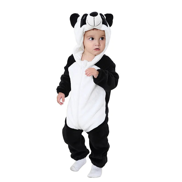 MICHLEY Halloween Baby Rompers Winter Clothes Flannel Hooded Bodysuits Pajamas Animals Overall Jumpsuit For Girls Boys Kids