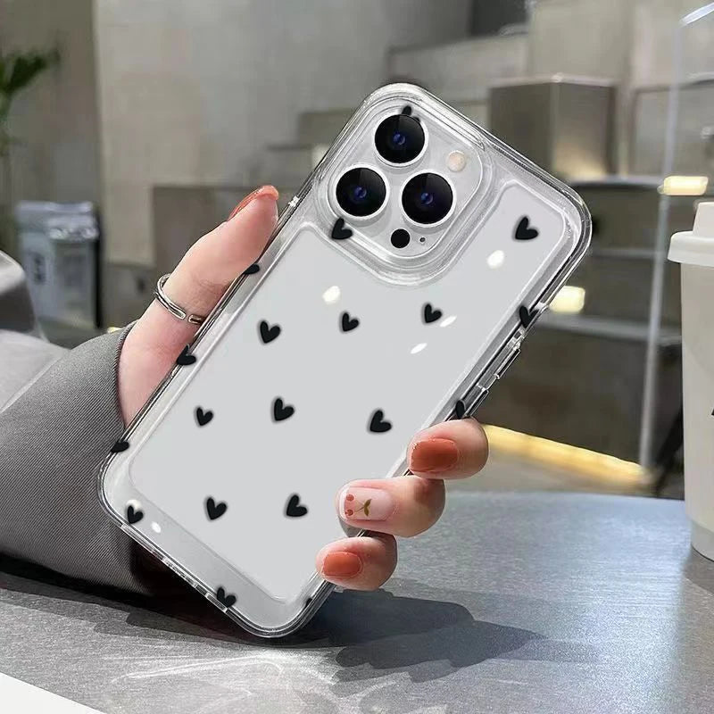 Phone Case For iPhone 14 13 15 16 Pro Max 12 11 X XR XS 7 8 16 Plus SE 2022 Heart Graphic Soft Silicone Transparent Bumper Cover