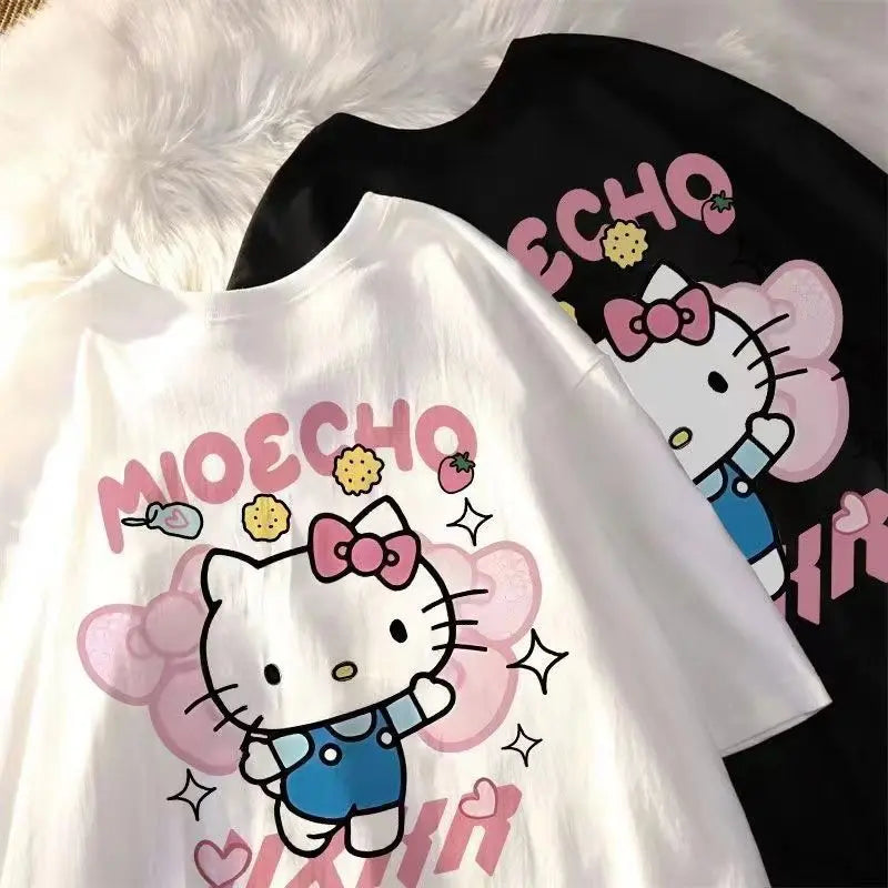 Summer Hello Kitty casual short-sleeved T-shirt for women loose Korean fashion Y2K top Sanrio clothes streetwear T-shirt