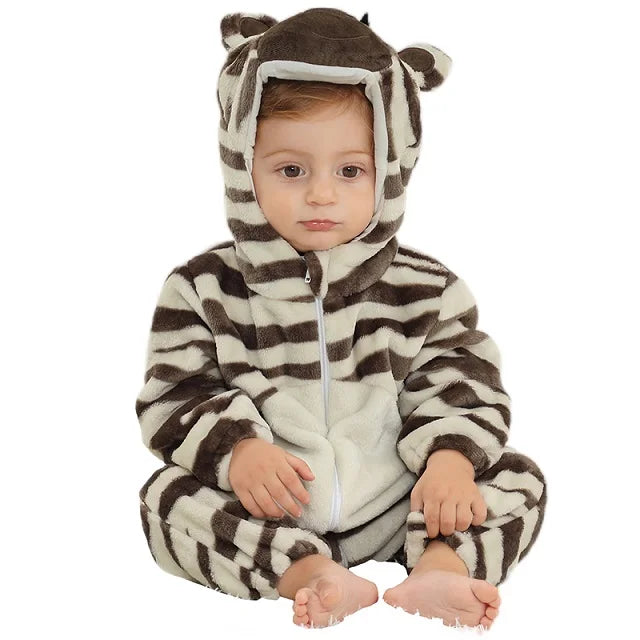 MICHLEY Halloween Baby Rompers Winter Clothes Flannel Hooded Bodysuits Pajamas Animals Overall Jumpsuit For Girls Boys Kids