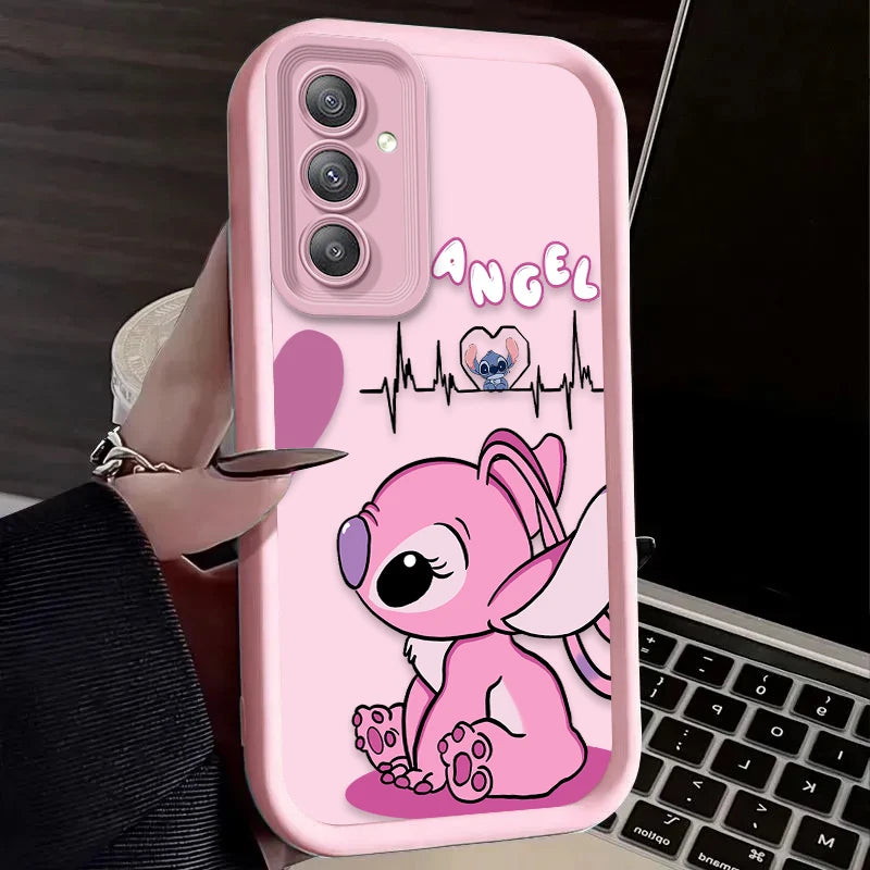 Lovely Disney Stitch Phone Case For Samsung Galaxy S24 S23 S22 S21 Ultra Plus FE A54 A34 A14 A73 A53 A33 Liquid Silicone Cover