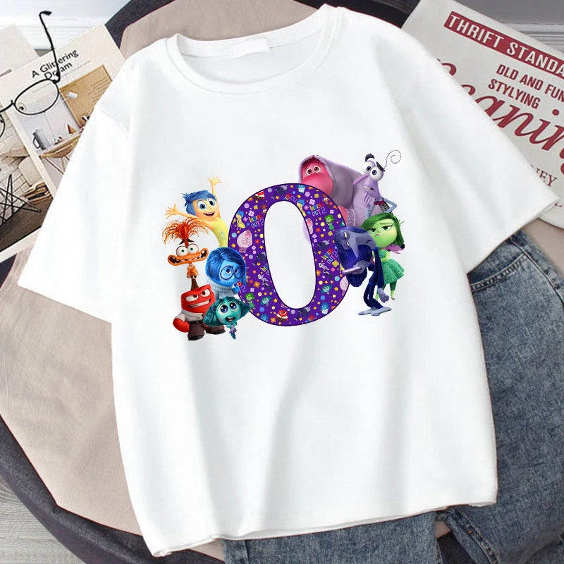 Disney Inside Out 2 Kids Cotton T-Shirt Anime Cartoon 26 Letter Printed Top Summer Loose Comfort Pullover Casual Clothes Gifts