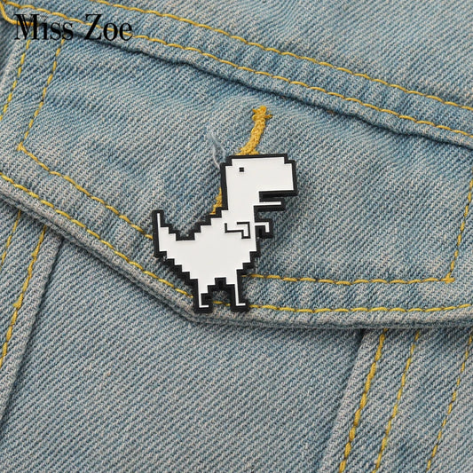 Tyrannosaurus Rex Enamel Pins Custom Cute White Dinosaur Brooches Bag Clothes Lapel Pin Simple Jewelry Gift for Kid Friend