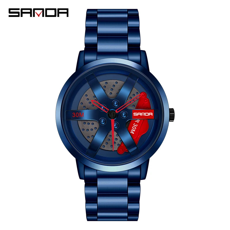 SANDA Fashion Rim Watch Hub Custom Design Sports Car Rim Sports Watch Waterproof Creative 2021 Male Watch Mens Wheel Wristwatch