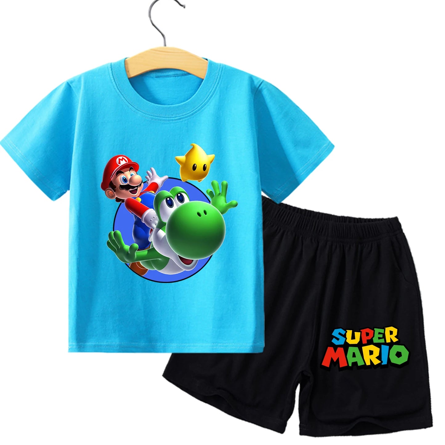 Super Mario Bros New T-shirt Suit Children Summer Cotton Tops+shorts Pants Set Cute Cartoon Pajamas Home Wear Clothes Kids Gift