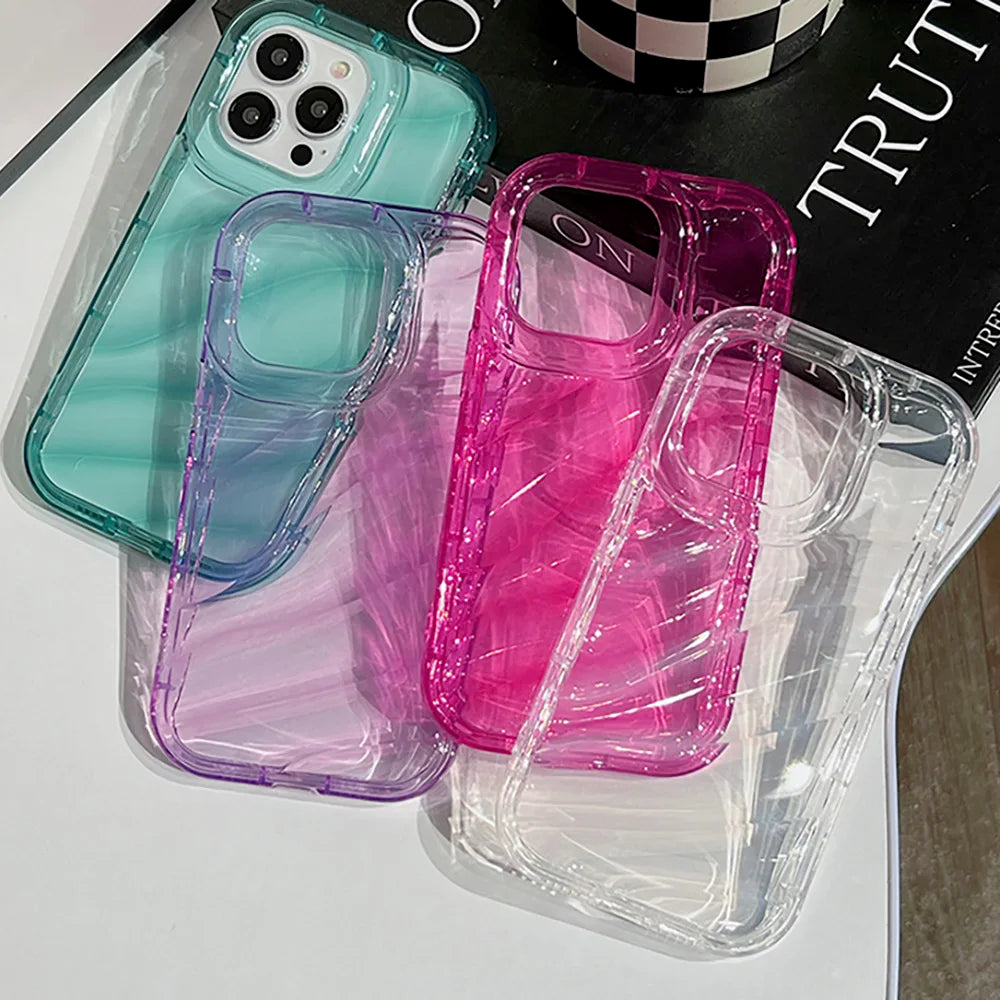 Soft Candy Transparent Wavy Texture Case For iPhone 15 14 13 12 11 Pro Max X XS XR 8 7 Plus SE3 Silicone Shockproof Bumper Cover