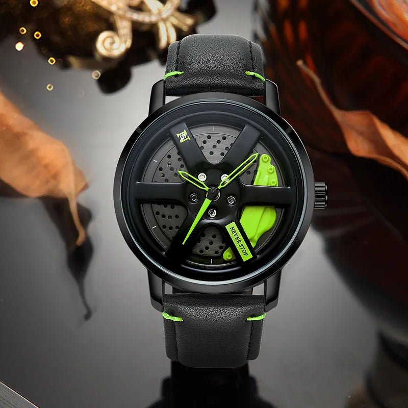 Men's Watch Sport Personalized Car Wheel 360 ° Rotating Leather Strap MaleFashion Quartz Clock Wristwatches