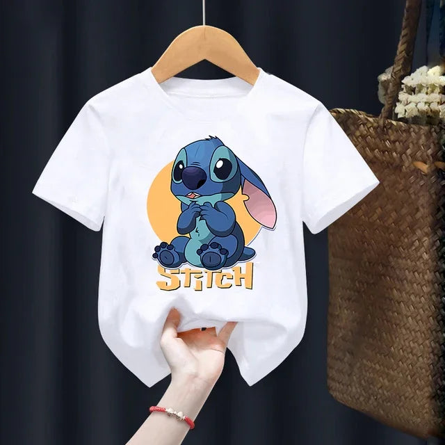 Disney Lilo Stitch Children T-Shirt Kawaii T Shirt Anime Cartoons Children Casual Clothes Tee Shirt Kid Girl Boy Fashion Y2K Top