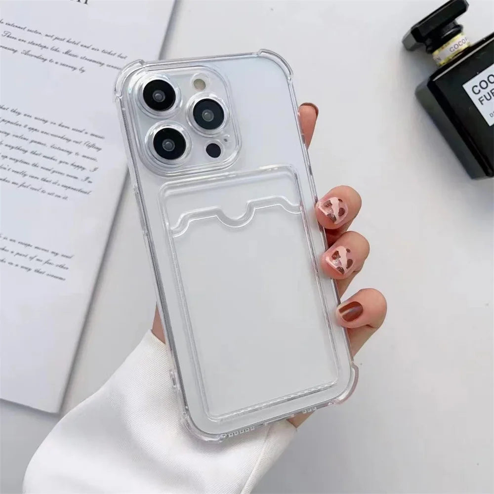 Shockproof Silicone Clear Case for iPhone 15 14 13 12 Mini 11 Pro XS Max X XR 6 6s 7 8 Plus Protection Back Card Pocket Cover