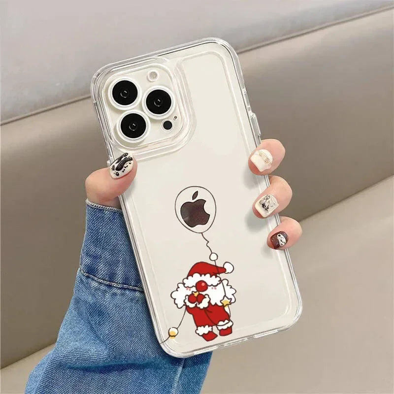 Funny Cartoon New Year Christmas Santa Phone Case for iPhone 16 15 14 13 12 11 Pro Max Mini X XS SE 7 Plus Shockproof Soft Shell