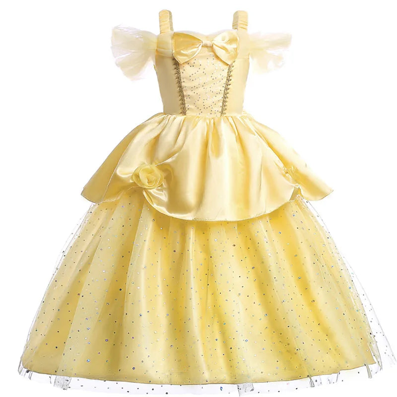 Kids Princess Dresses Girls Belle Party Costume Children Christmas Birthday Flower Clothes Beauty and the Beast Fancy Disguise