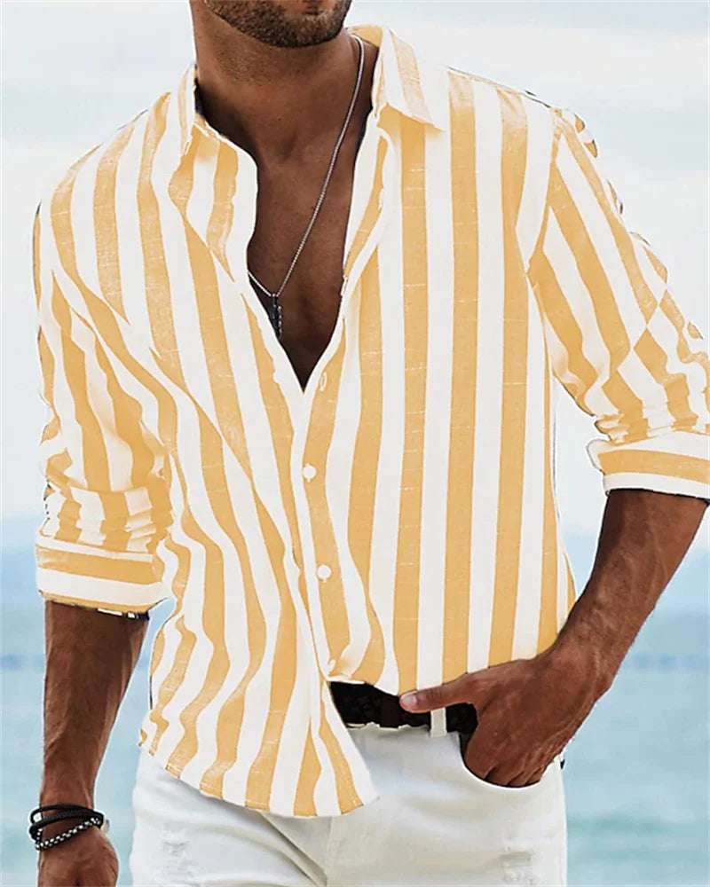 Fashion 2023 Men's Shirt Long Sleeve Striped Print Top Men Social Luxury Men's Wear Hawaiian Elegant Classic Fashion S-6XL