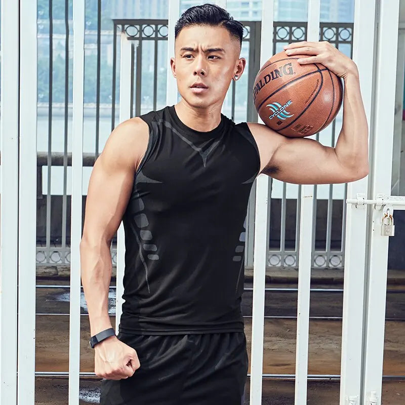 Sports Vest Men's Running Short-sleeved Quick-drying Sleeveless Ice Silk T-shirt Basketball Training Fitness Clothes Summer Thin